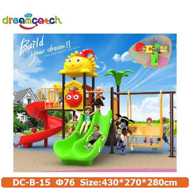 China Outdoor wooden playground with double slide manufacturers
